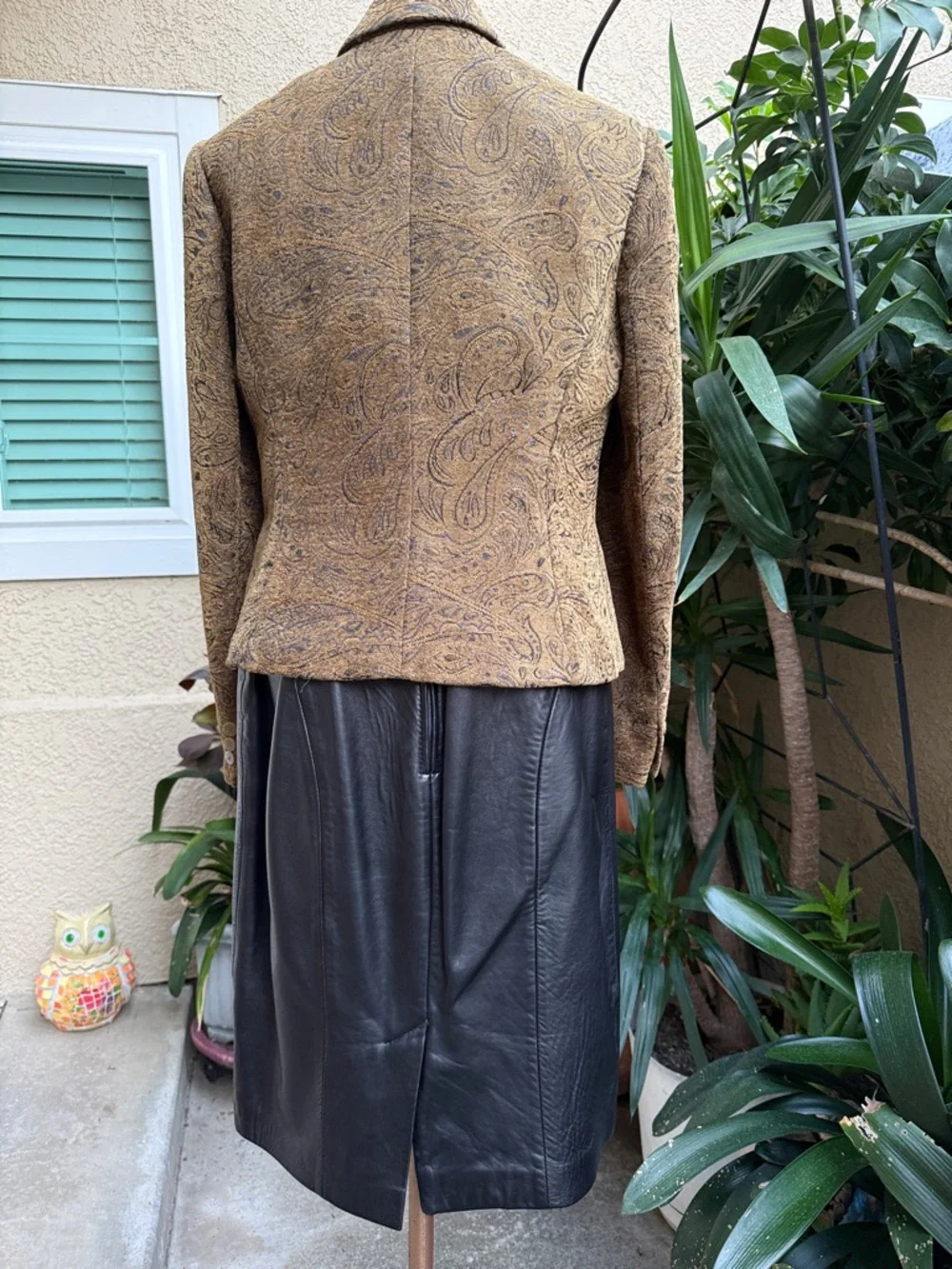 Vintage Positano black genuine leather midi skirt